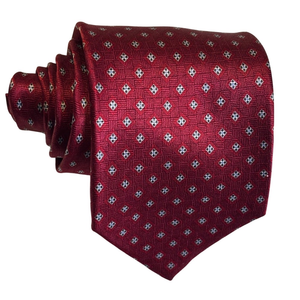 BILLBLASS Mens‎ Silk Necktie Burgundy Geometric Pattern  Dress Tie Preowned
